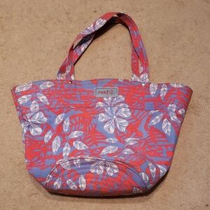 Reef Hawaiian Print Canvas Women's Tropical Tote Bag - Red and Blue